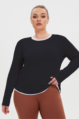 Women’s Plus Size Fake two-piece Color Block Long Sleeve Top