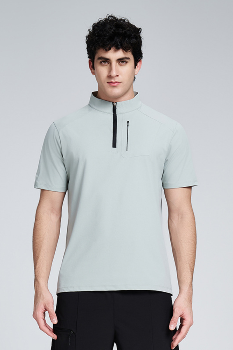 Men's Summer Half Zipper Stand Collar Casual T-shirt