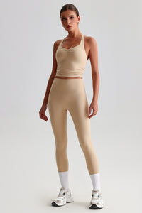 Women Brushed High Waisted Yoga Set: Tummy Control Tights + Halter Neck Support Bra