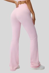 Women's Scalloped High Waist Naked Feel Flared Yoga Pants