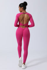 Women Square Collar Backless Sport Jumpsuit