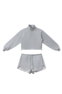 Women's Fall Half Zip Stand Collar Sweatshirts And Drawstring Shorts