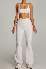 Women's Set:Cross-back  Bra And Criss-cross Waist Flare Pants