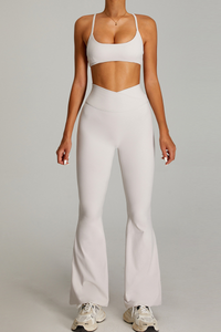 Women's Set:Cross-back  Bra And Criss-cross Waist Flare Pants