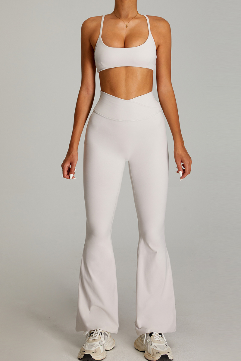 Women's Set:Cross-back  Bra And Criss-cross Waist Flare Pants