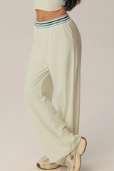 Women's Contrast Color Striped Waistband Draped Casual Pants