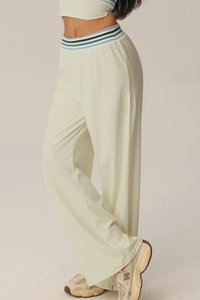 Women's Contrast Color Striped Waistband Draped Casual Pants