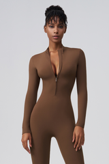 Women's Zip Slim Buttocks Lift Sculpting Longsleeve Jumpsuit