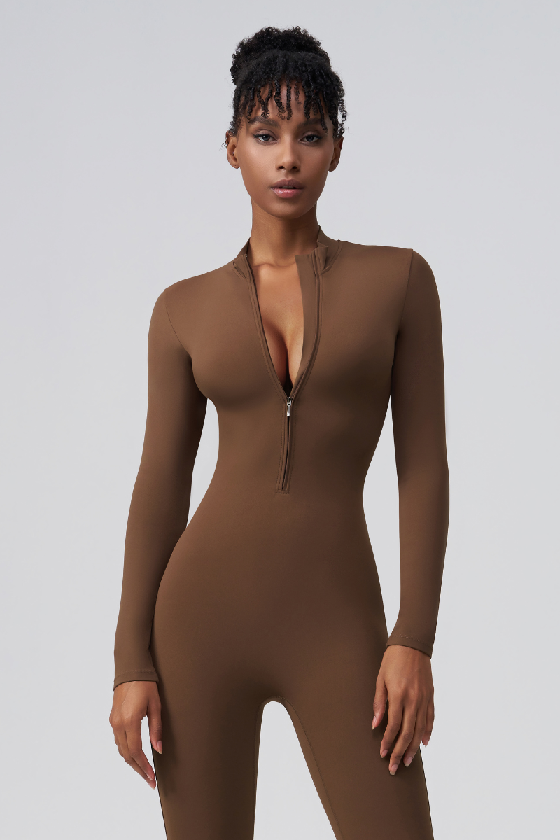 Women's Zip Slim Buttocks Lift Sculpting Longsleeve Jumpsuit
