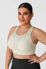 Plus Size Women's Mesh Panel Zip-Up Sports Bra
