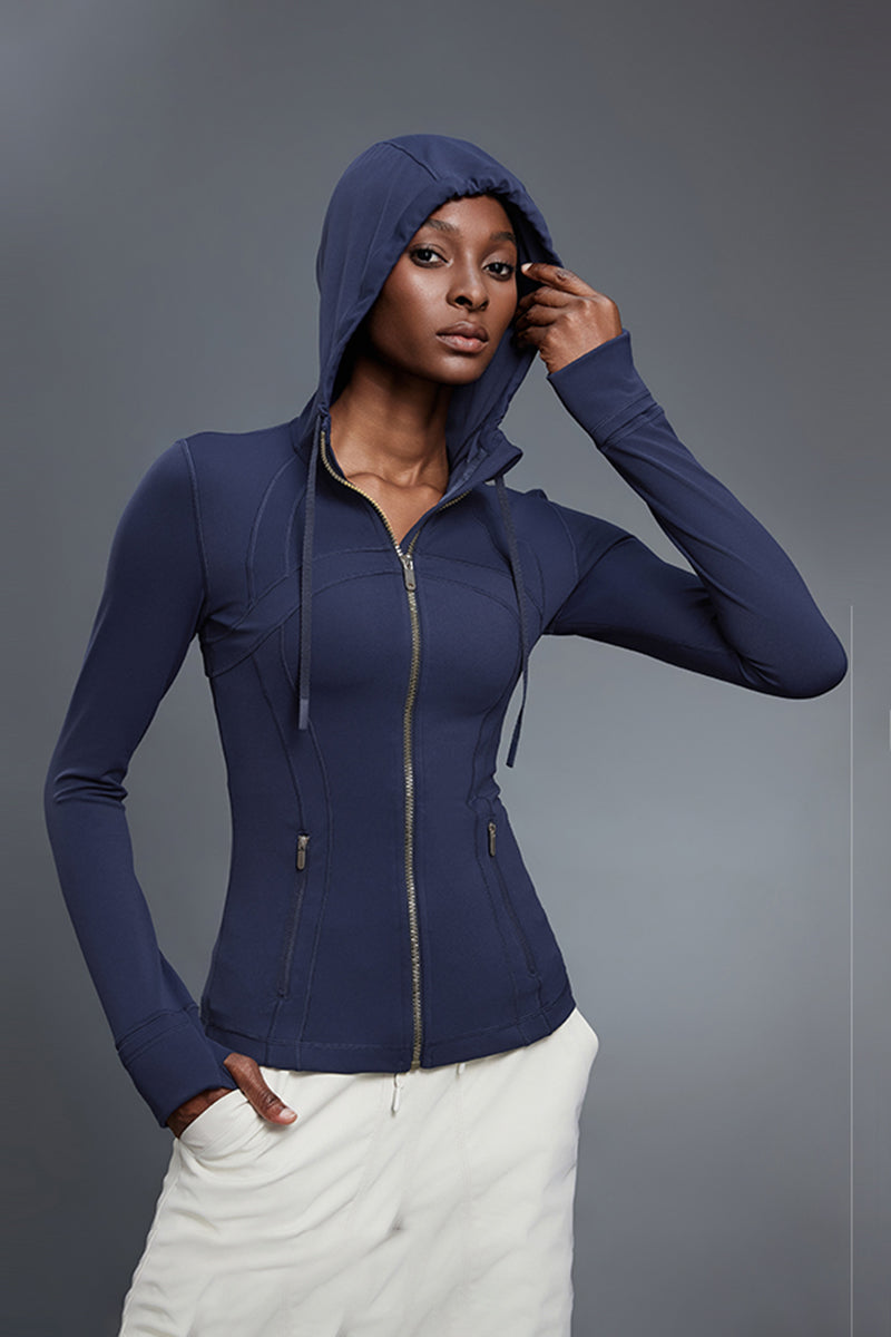 Women Slim-Fit Hooded Yoga Running Stretch Workout Jacket