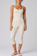 Women's Adjustable Thin Strap Tank Top And Capri Yoga Set