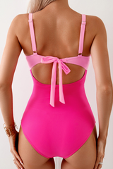 Women's Cut Out Pleated Color Block Slimming Swimsuit