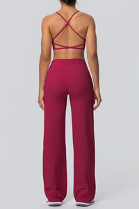 Women's Solid Color Criss-Cross Back Sports Set.