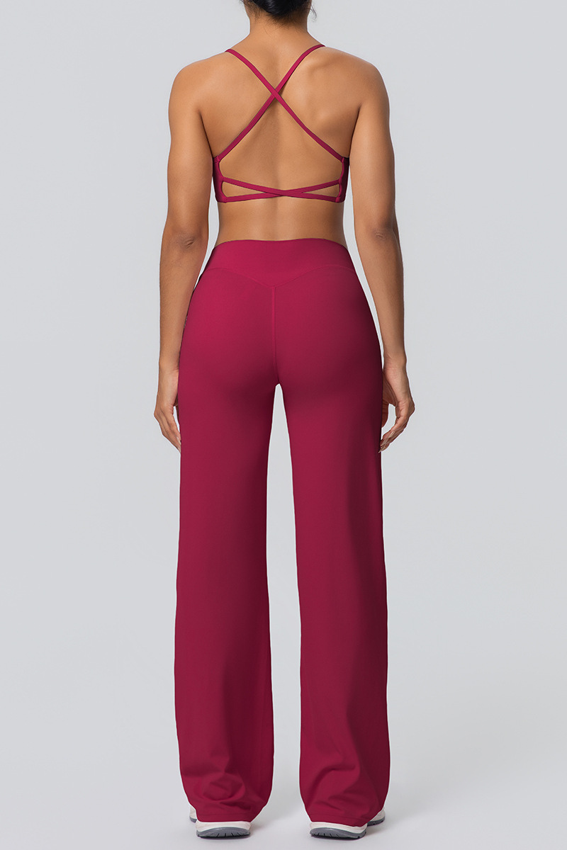 Women's Solid Color Criss-Cross Back Sports Set.