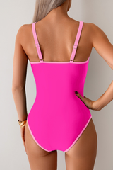 Women's Color Block U-neck Trim Fresh One Picec Swimsuit