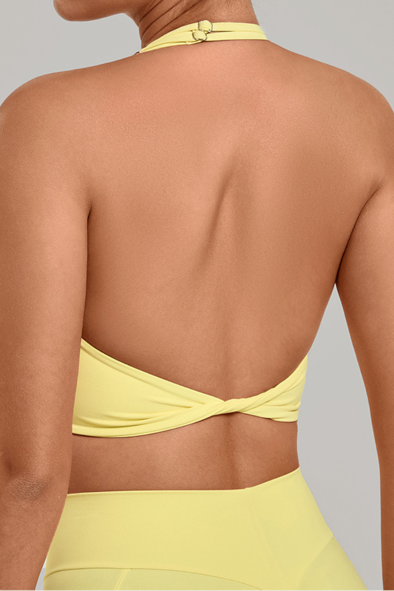 Women's Summer Halterneck Double Zipper Twist Back Bra