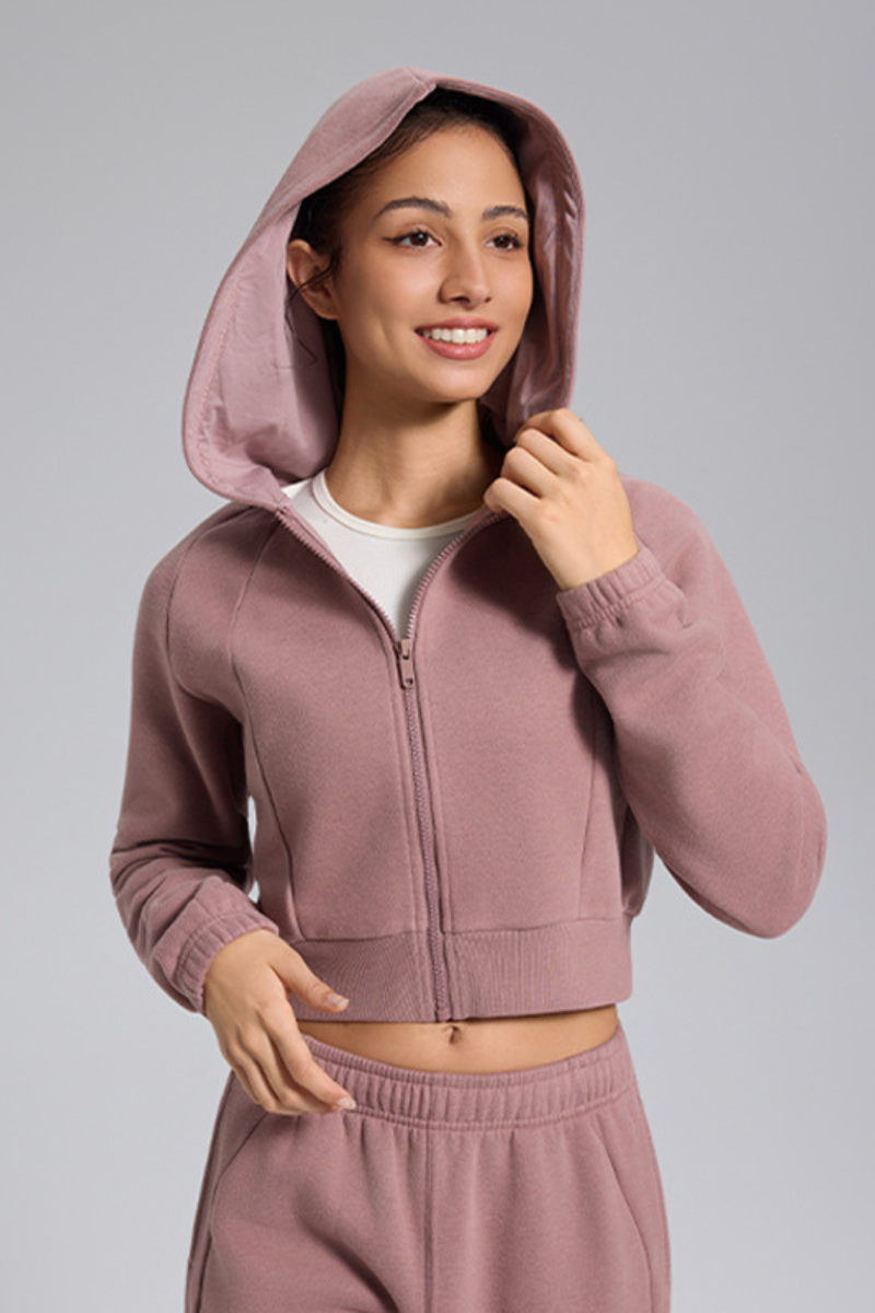 Short sports jacket with women's zipper and velvet yoga suit, casual hooded top