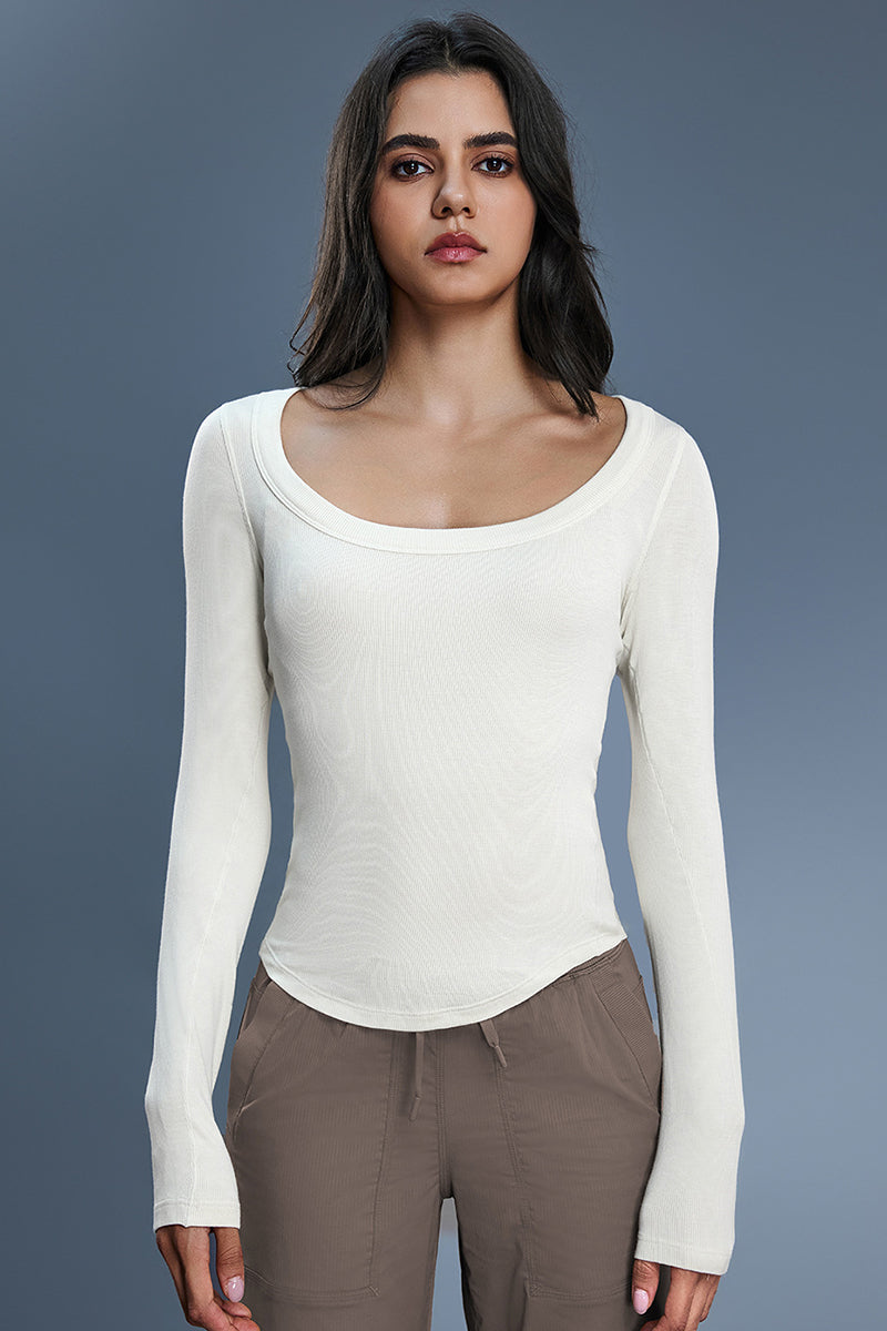 Women Modal Yoga Off Shoulder Long Sleeve Workout Top