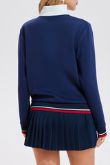 Women's Retro Campus Set:Half-Zip Sweatshirt & Pleated Skort