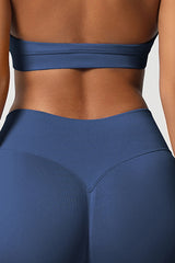 Women Halter Neck Yoga Set: High-Waisted Sculpting Shorts + Backless Sports Bra