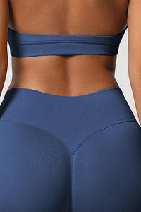 Women Halter Neck Yoga Set: High-Waisted Sculpting Shorts + Backless Sports Bra