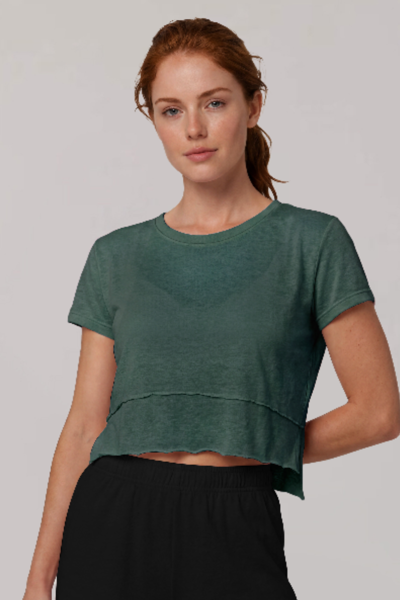 Women's Summer Crew Neck Athletic Cropped Solid Tee