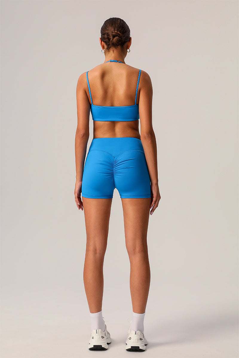 2 Pcs Set High Elastic Thin Strap Halter Neck Fitness Running Sports Bra + Push-Up Shorts