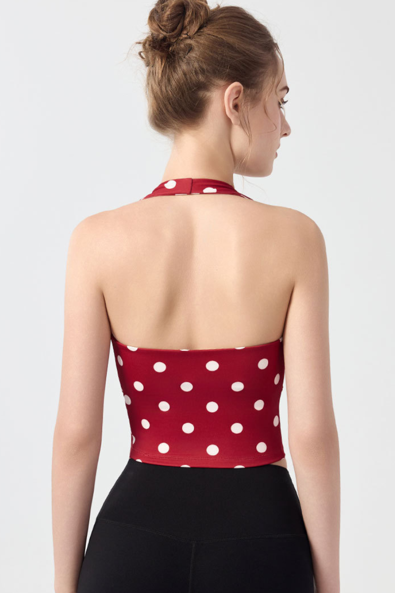 Women's Vintage Polka Dot Halter V-Neck Yoga Tank Top