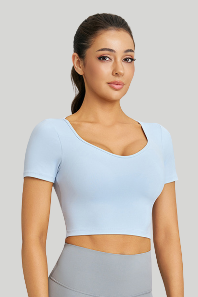 Women’s Athletic Cross-Back U-neck Cropped Yoga Pilates Tee