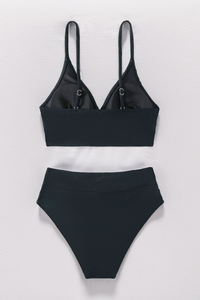 Women's V-Neck Thin Strap Crisscross Waist Solid Bikini