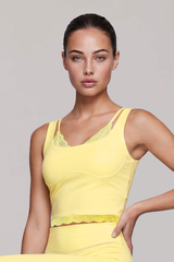 Women’s Two-Piece Wide Strap Lace Trim Cropped Tank Top