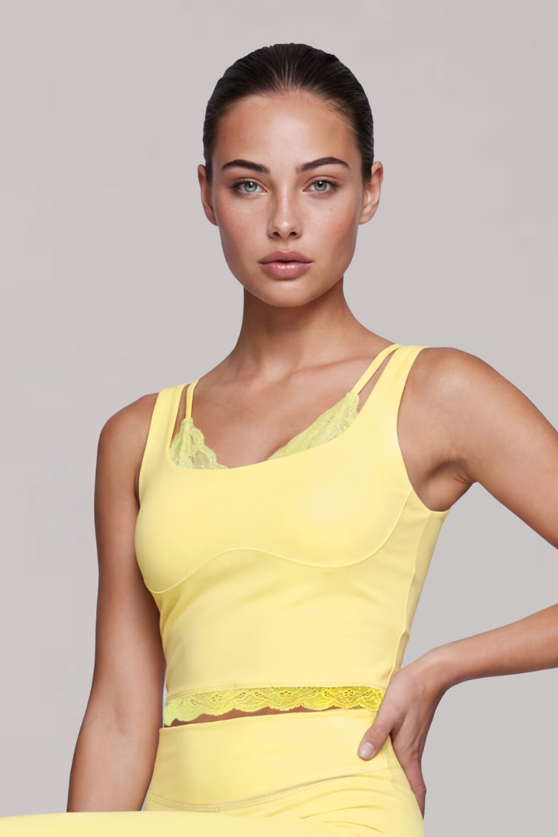 Women’s Two-Piece Wide Strap Lace Trim Cropped Tank Top