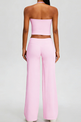 Women's Athletic Sets:Halter Triangle Cup Tank Top & Pants
