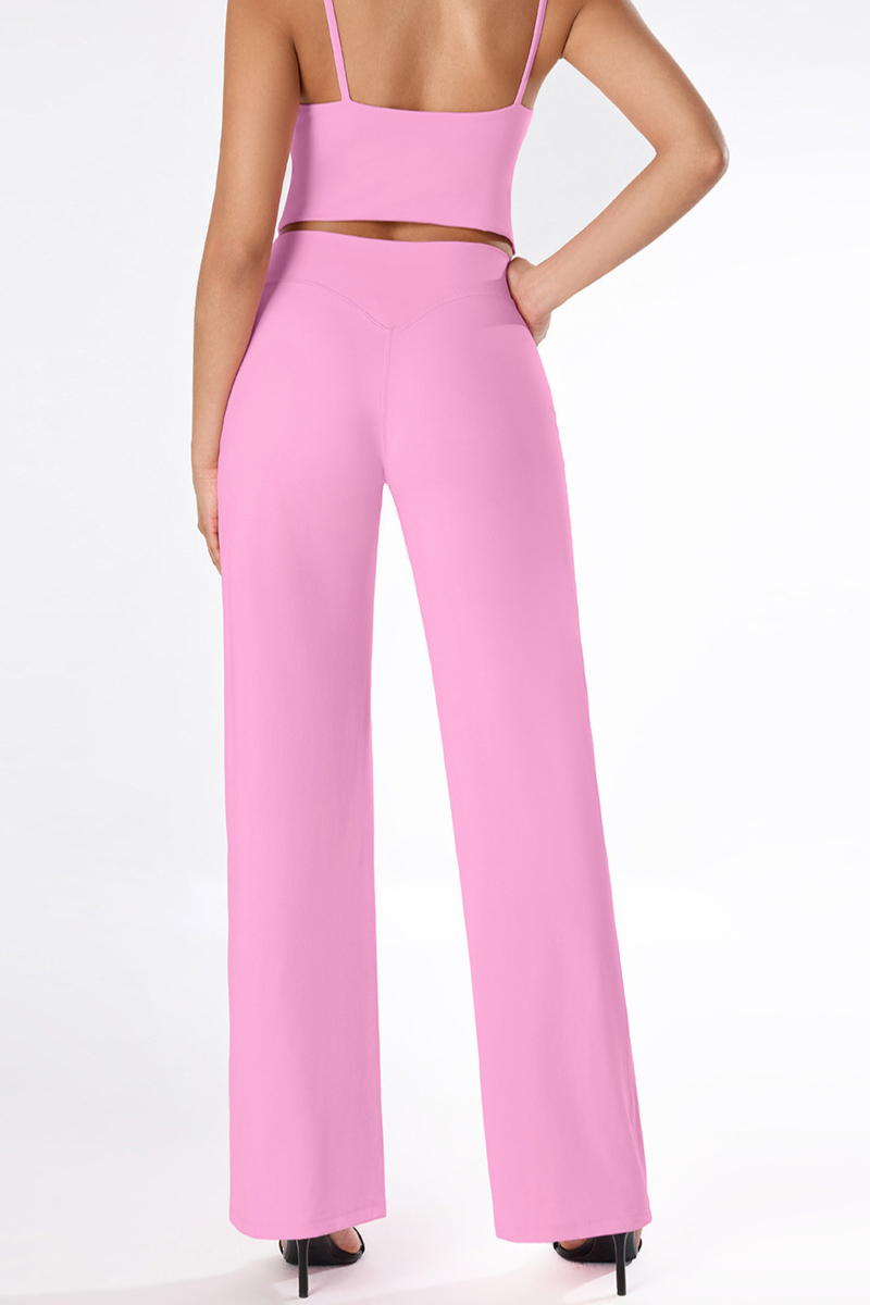 Women's Brushed Yoga Set:V-Neck Tank Top & Wide-Leg Pants