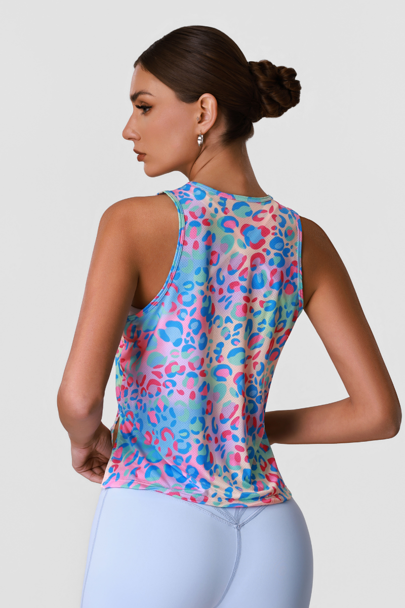 Women’s Multicolor Camouflage Print Side Slit Sport Tank Top