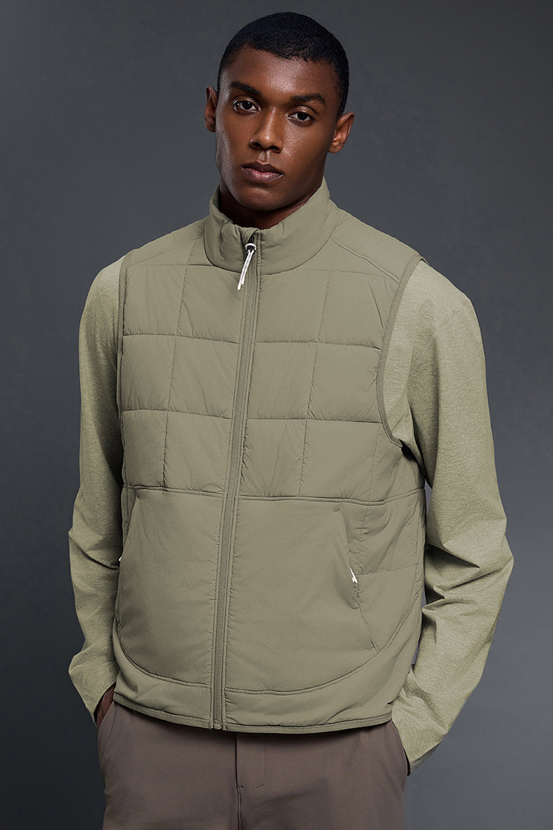 Men Lightweight Windproof Quilted Stand Collar Vest Jacket