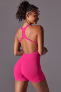Women’s Athletic U-neck  Solid Backless Jumpsuits