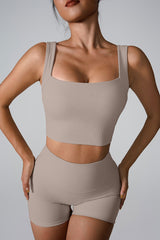 Women'S Square Neckline Backless Fixed Cup Quick-Drying All-In-One Sports Vest