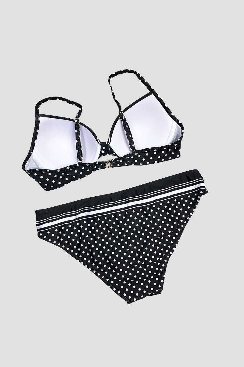 Women's High Waist Bikini - Polka Dot Patchwork Tight Fit