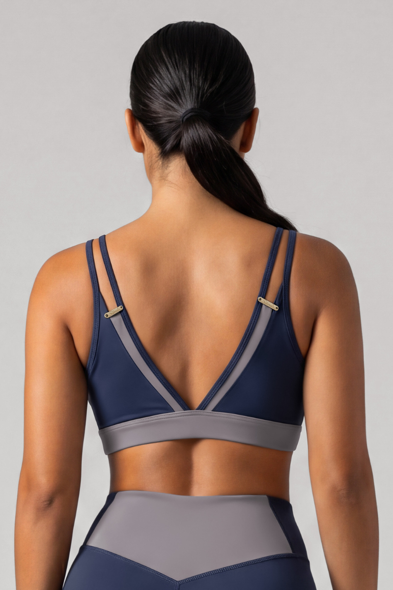 Women's Double Thin Strap Color Contrast V Back Sports Bra