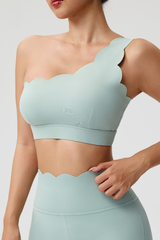 Women's One Shoulder Padded Scalloped Sports Bra