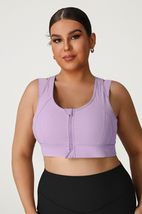 Plus Size Women's Front Zipper Faux Two-Piece Sports Bra