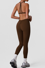 Women's Halterneck Bra And Pleated Leggings Sports Yoga Sets