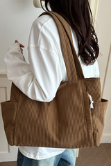 Women's Streetwear Corduroy Large-Capacity Tote Bag