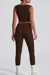 Women's Cropped Tank Top And Twist Cross Waist Leggings Set