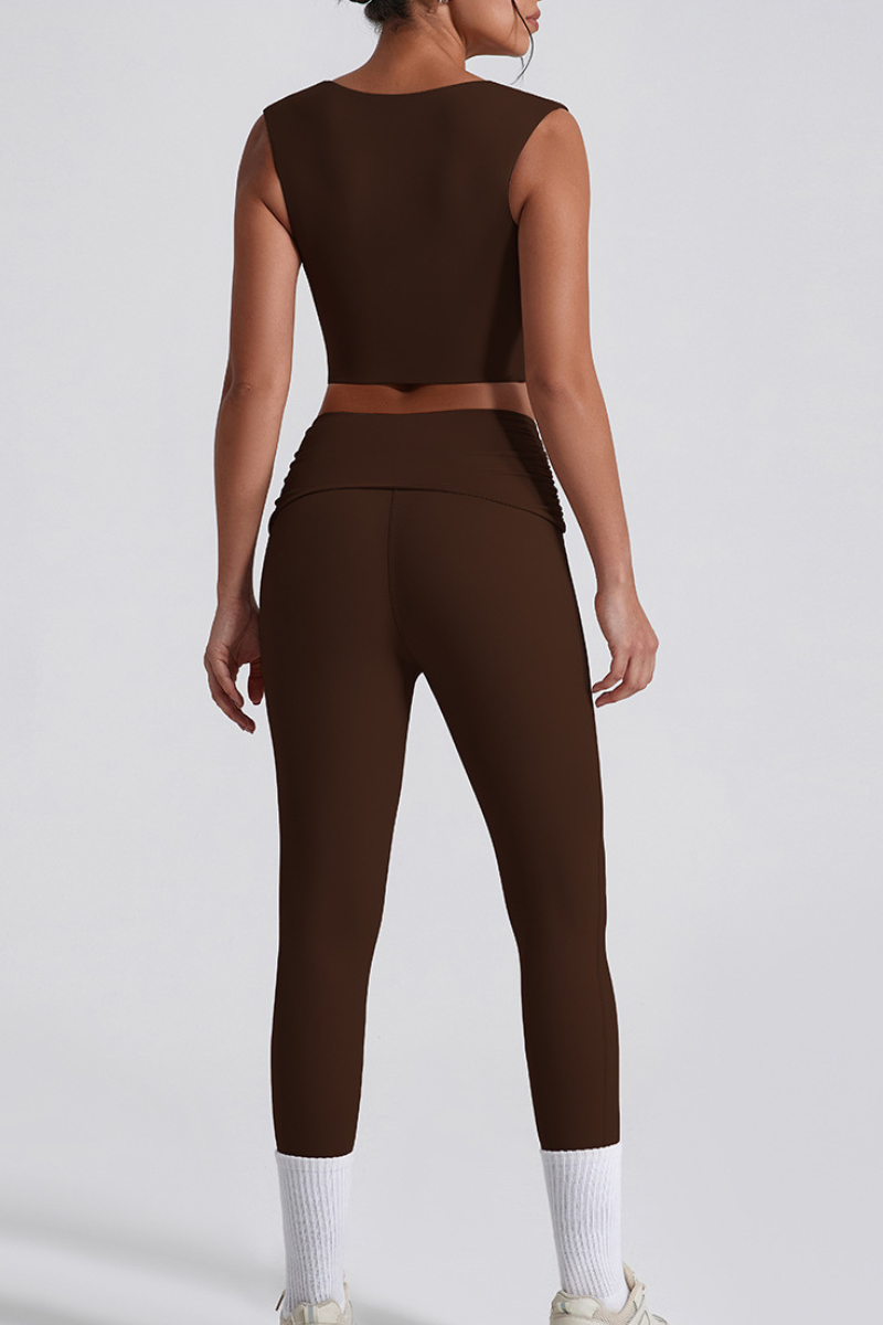 Women's Cropped Tank Top And Twist Cross Waist Leggings Set