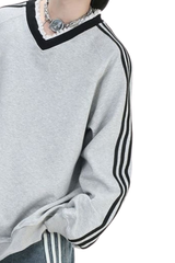 Women's Fall V Neck Lace Spliced Loose StripesThin Pullover