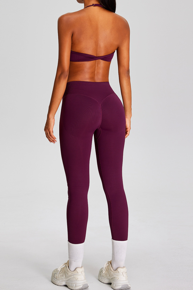 Women's Seamless Yoga Sets:Halter Backless Bra And Leggings