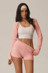 Women's Striped Long Sleeve Shrug & High Waist Shorts Set